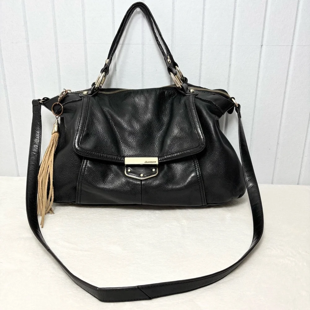 B Makowsky Large Black Genuine Leather Handbag‎ Lombard Satchel